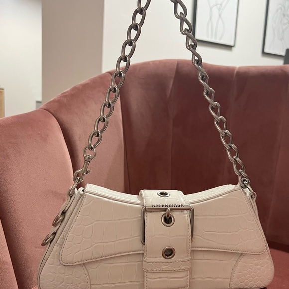 Authentic White Balenciaga Lindsay Croc Embossed Shoulder Bag - Picture 11 of 13